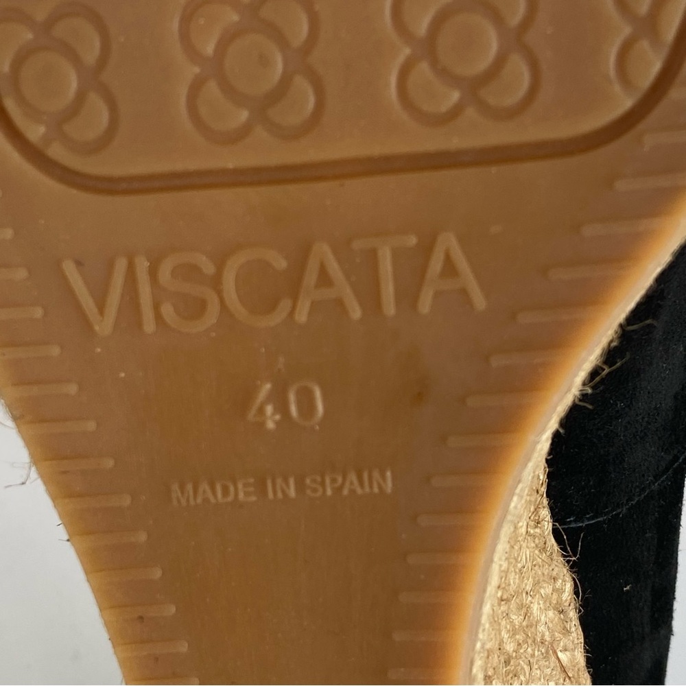 Viscata Roses Suede V Shaped Pointed Toe Espadrille Wedge Shoes Sz 40 EU Black - Picture 7 of 8